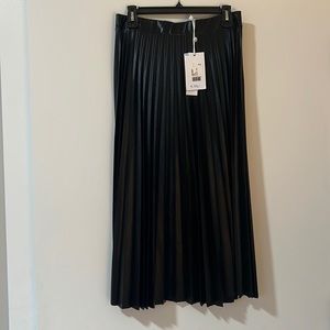 Pleated Faux Leather Midi Skirt